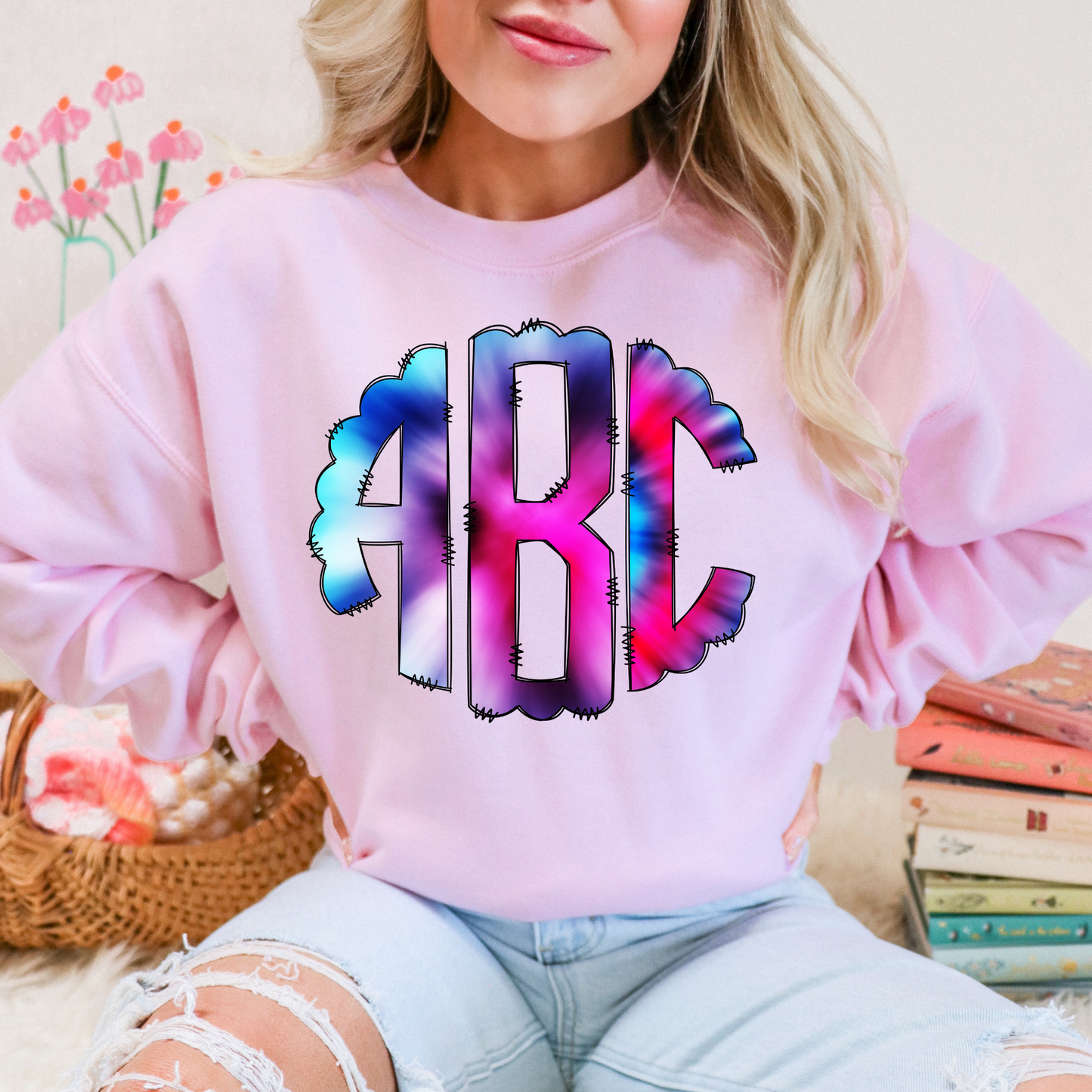 Purple/Blue Tie-Dye - Custom Monogram Transfer