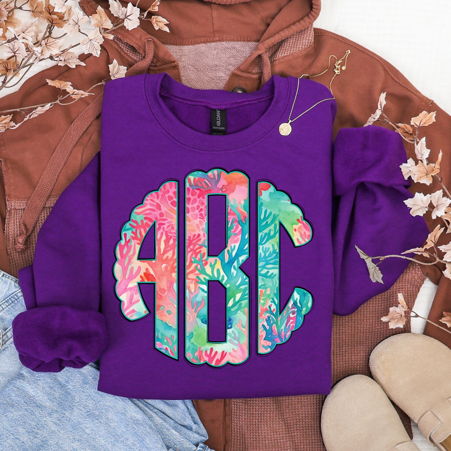 Summer Ocean Coral - Custom Monogram Transfer