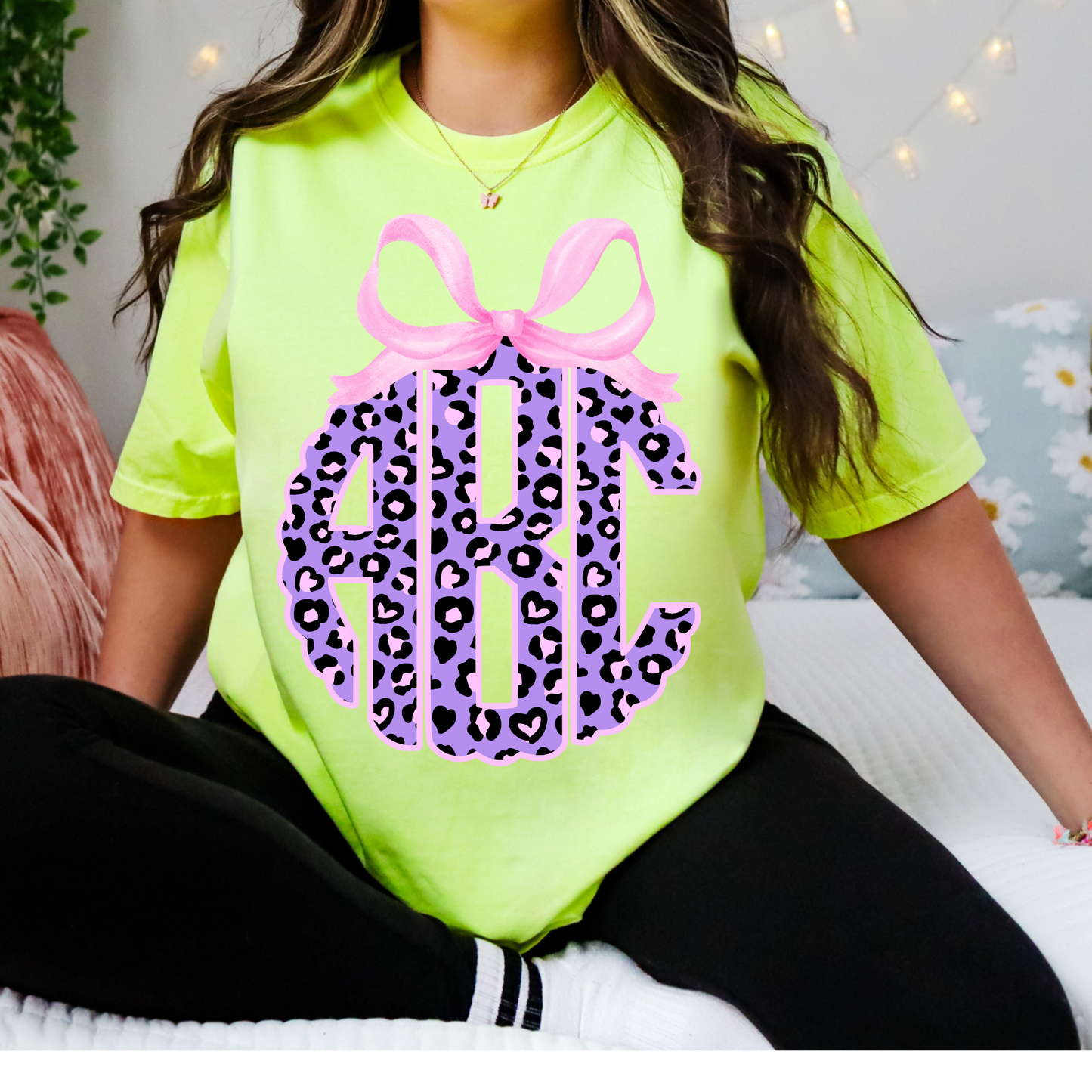 Purple Cheetah Scalloped Bow - Custom Monogram Transfer