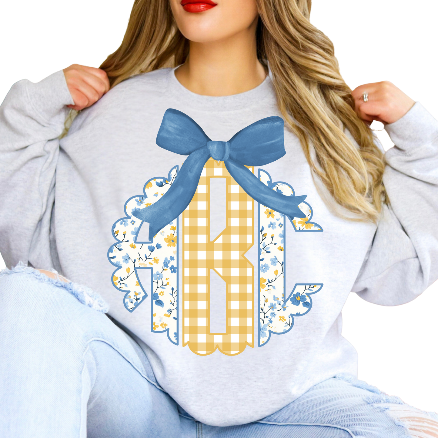 Yellow Gingham Floral- Custom Monogram Transfer
