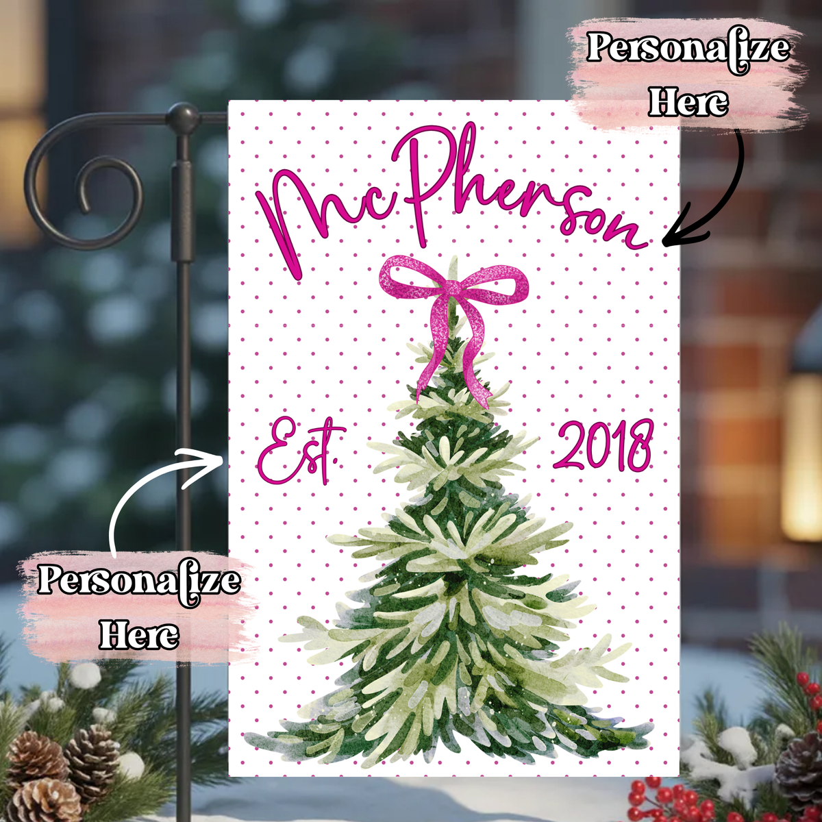 Pink Christmas - 12x18 Inches - ‼️Fully Customizable Transfer‼️