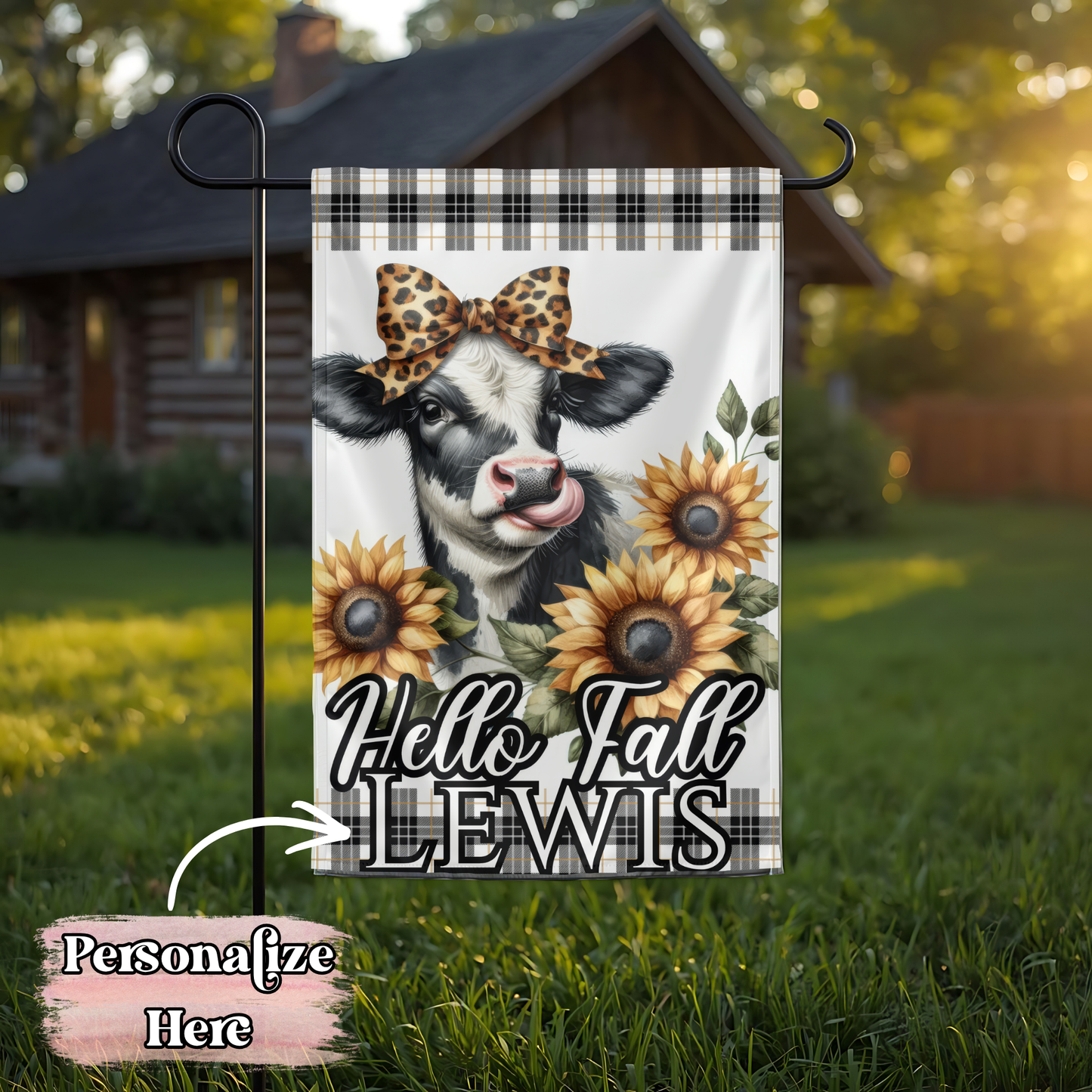 Sunflower Fall Highland Cow Flag - 12x18 Inches - ‼️Fully Customizable Transfer‼️