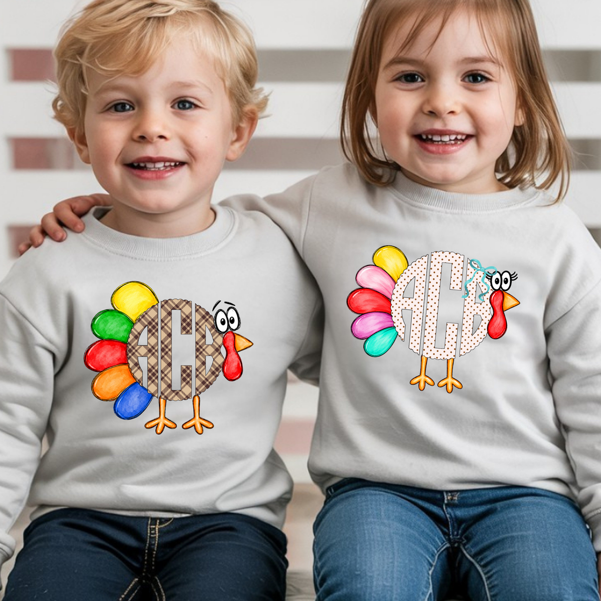 Girl Colorful Turkey - Custom Monogram Transfer