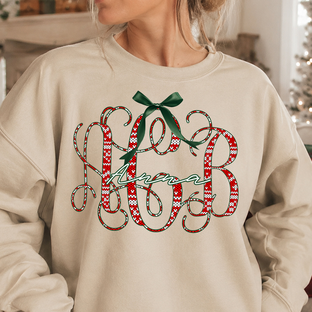 Christmas Faux Crochet - Custom Monogram Transfer