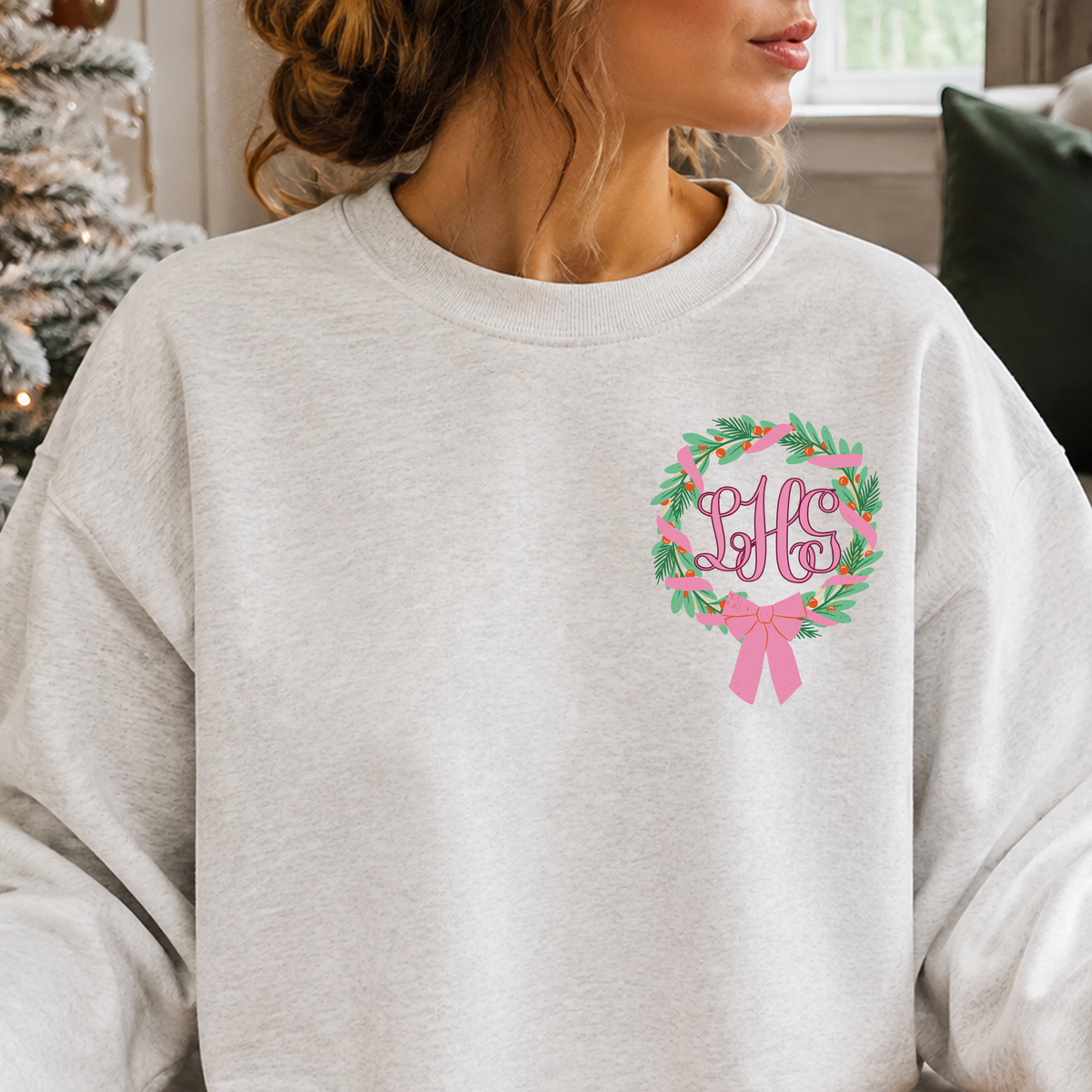 Coquette Christmas Wreath - Custom Monogram Transfer
