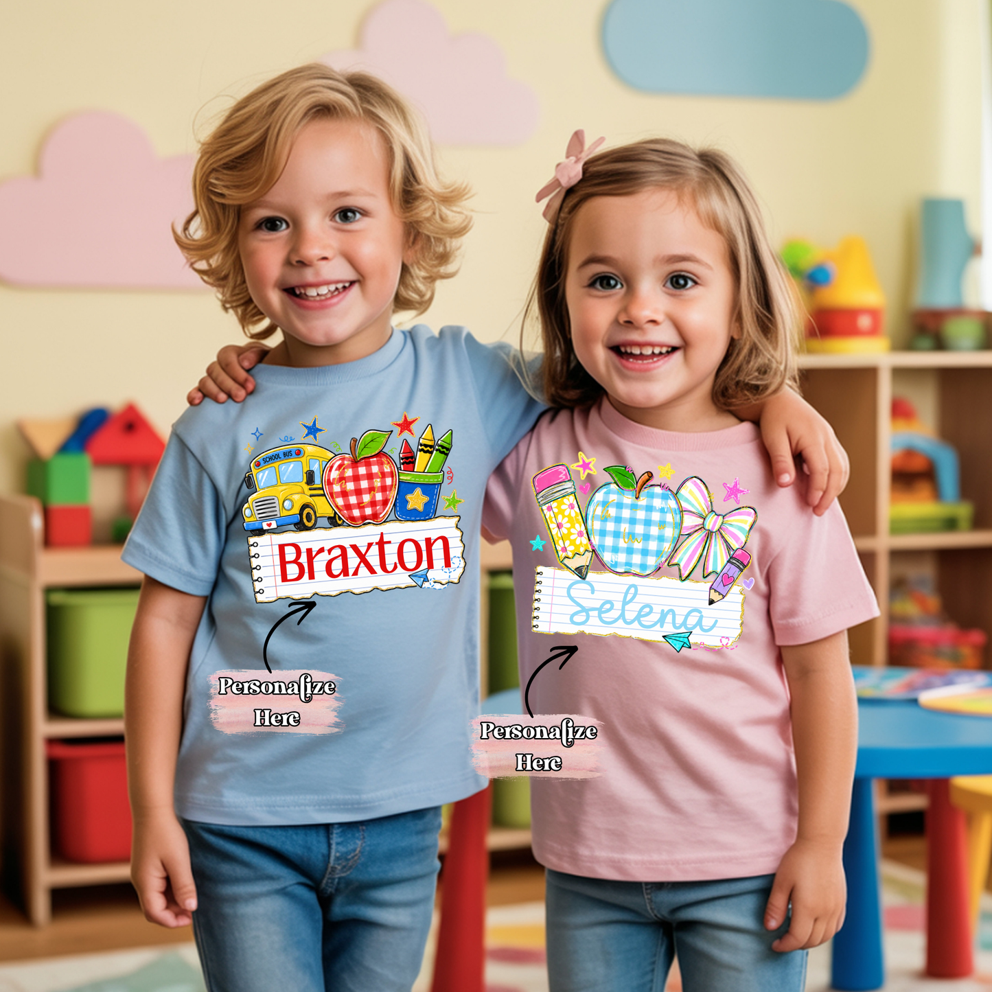 Gingham Apples Nameplate - ‼️Fully Customizable Transfer‼️