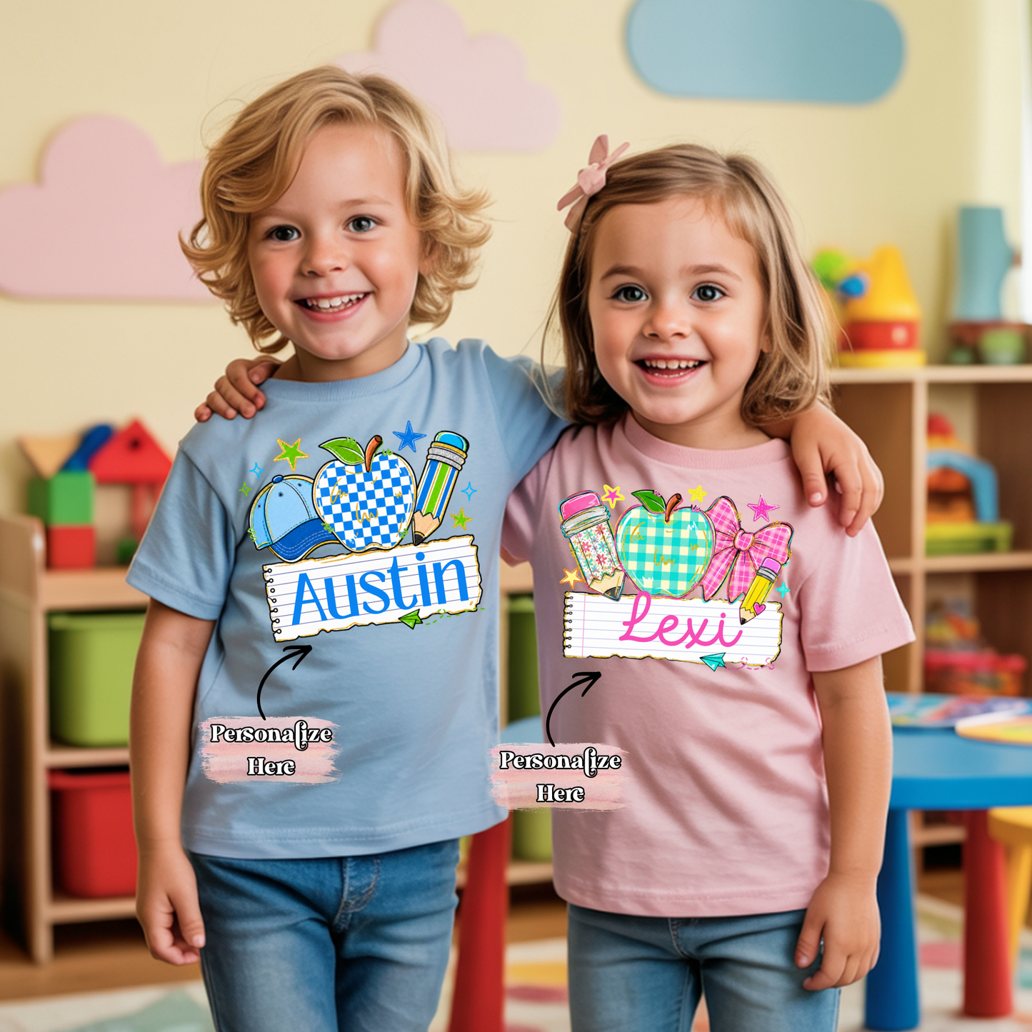 Gingham & Checkered Apple Nameplate - ‼️Fully Customizable Transfer‼️