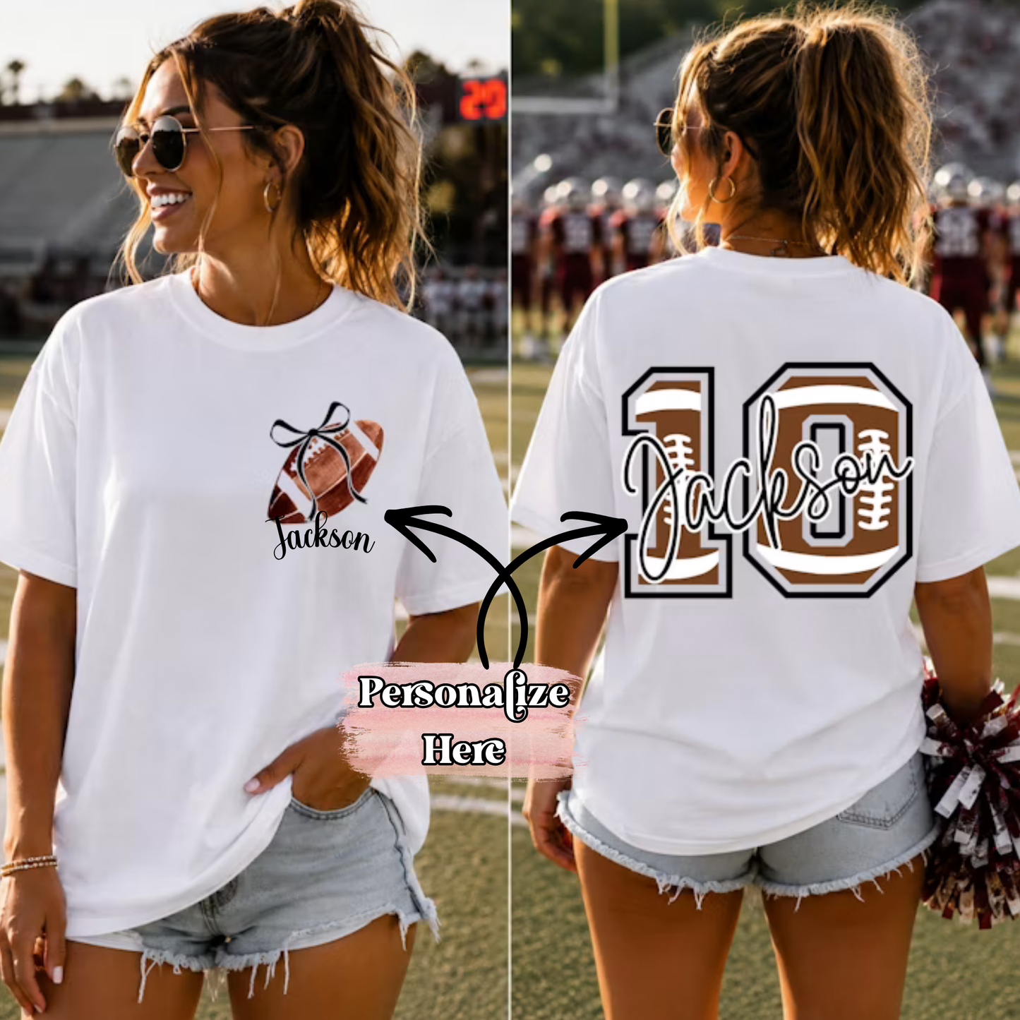 Bow & Football Number - ‼️Fully Customizable Transfer‼️