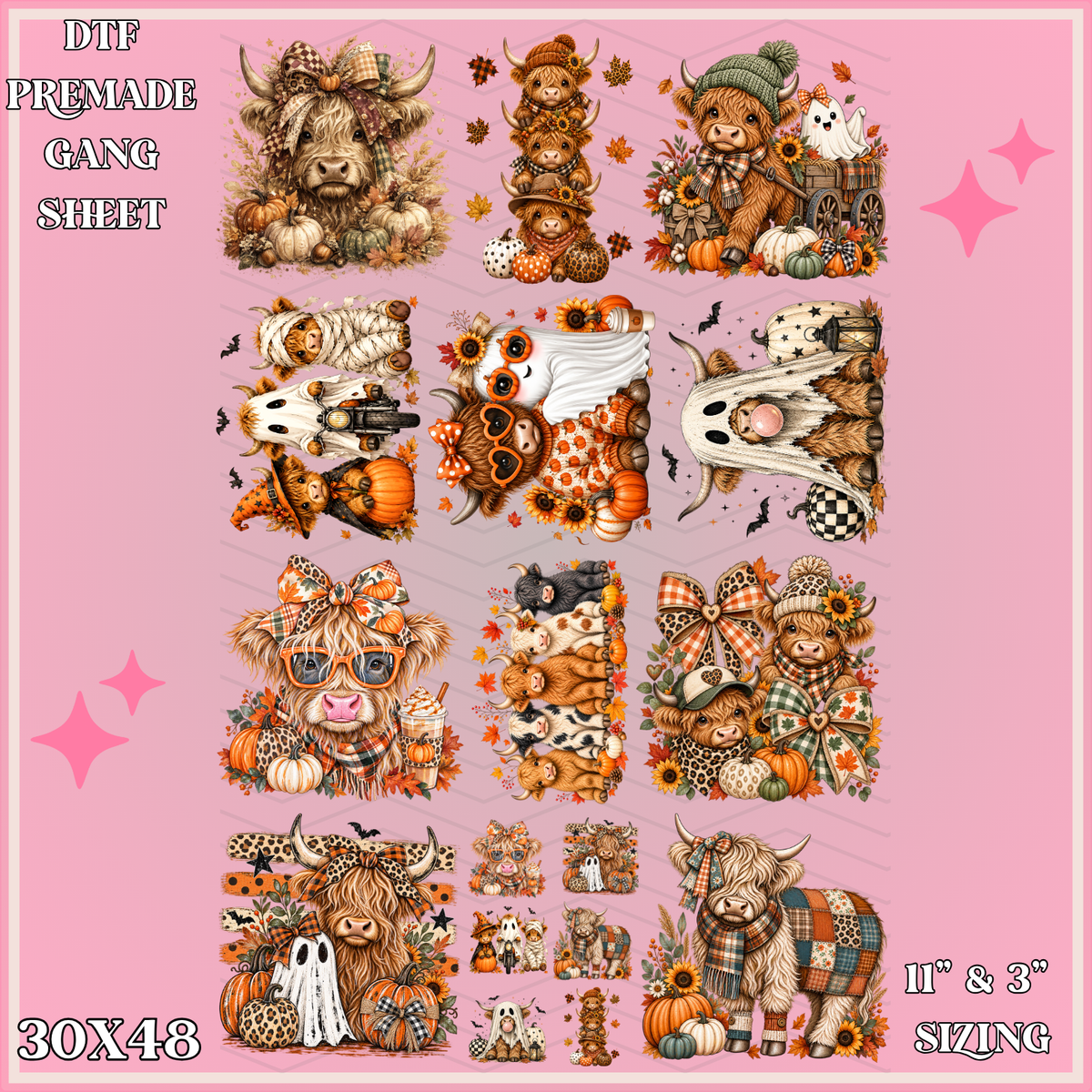 Autumn Highland Cow - 30x48 - PREMADE GANG SHEET