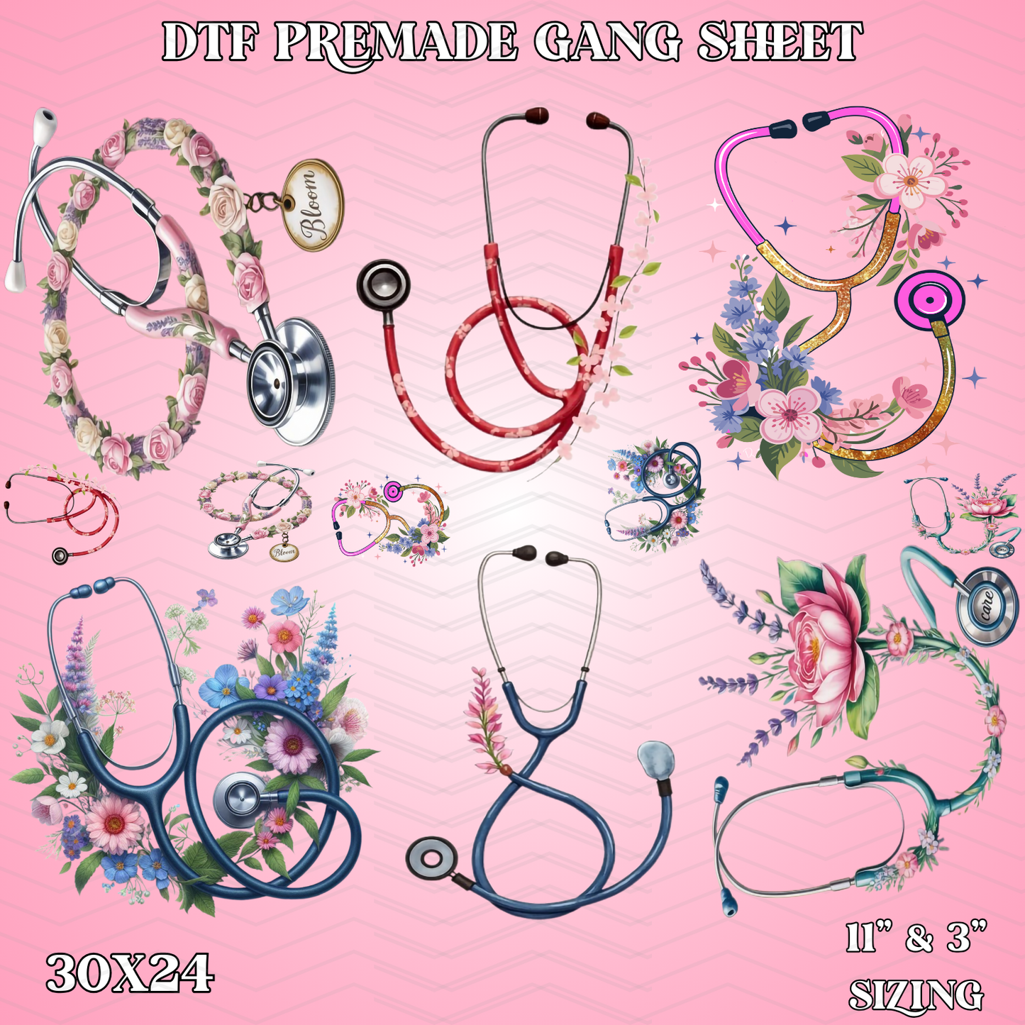 Floral Nurse - 30x24 - PREMADE GANG SHEET
