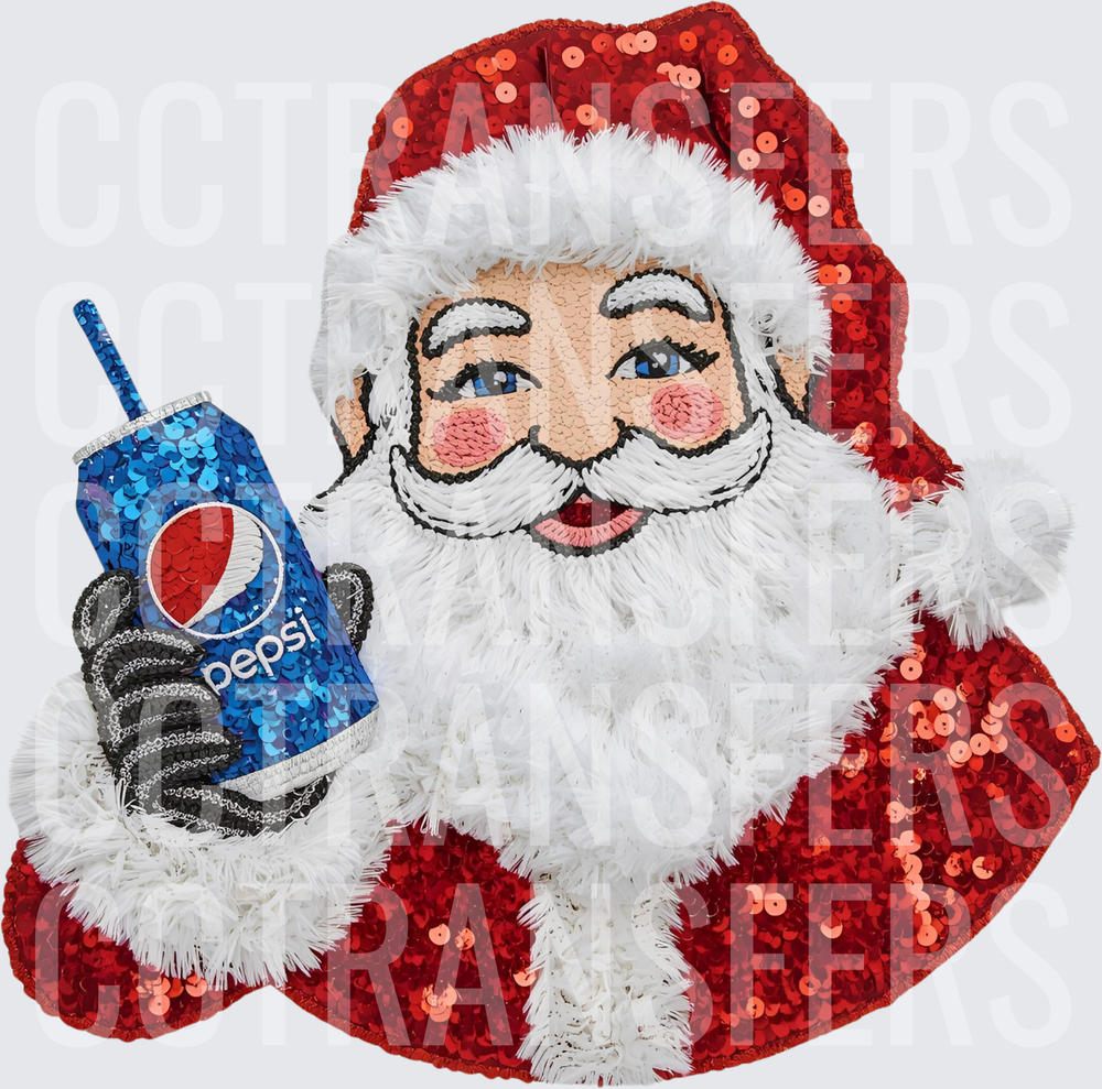 Sequin Santa Claus Holding Pepsi Can Christmas (DTF)
