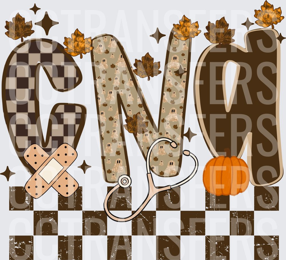 Fall CNA Checkered Ghost Pumpkin Stethoscope (DTF)