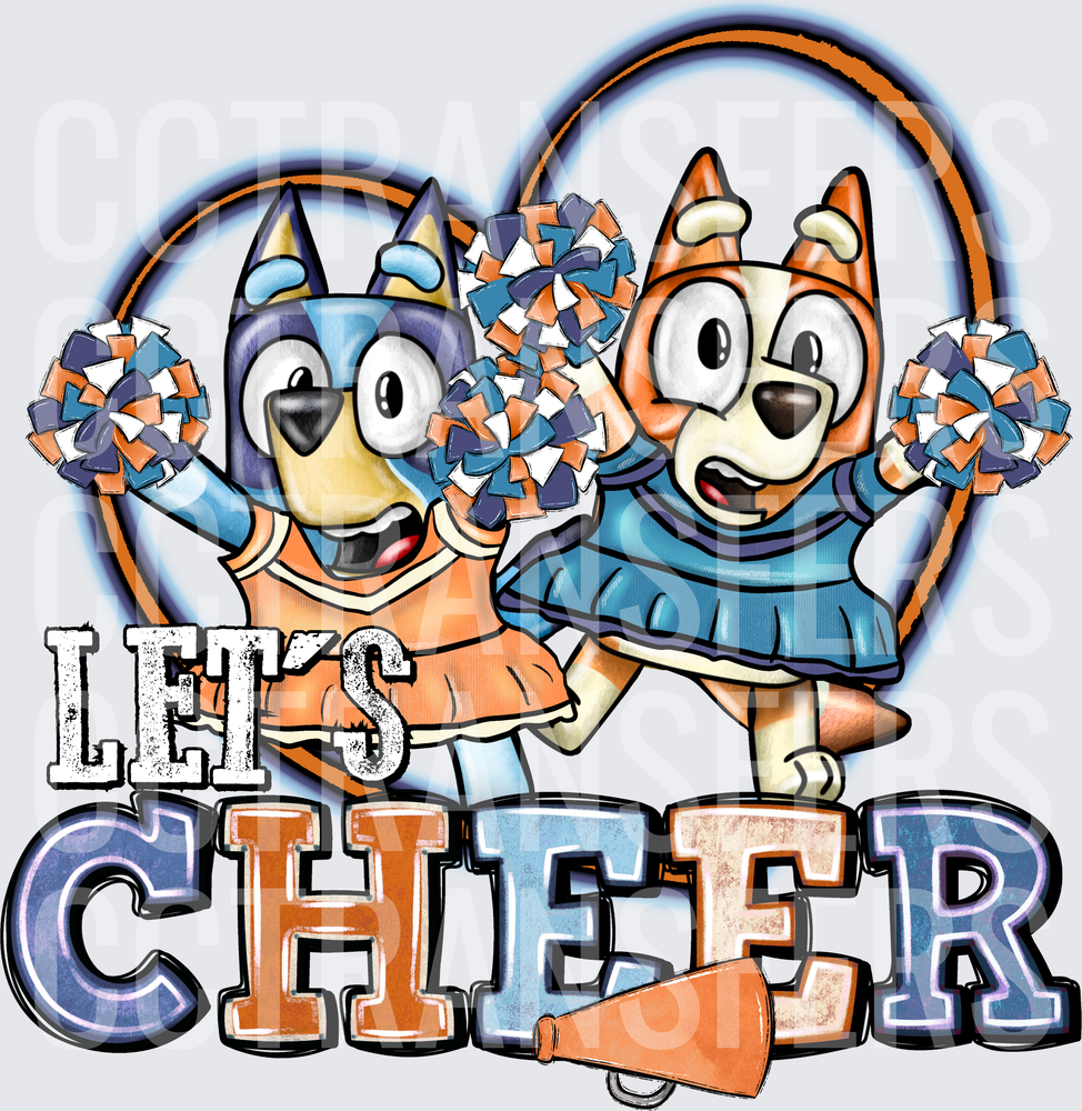Let's Cheer Cartoon Dog Sisters Cheerleader Pom Poms (DTF)