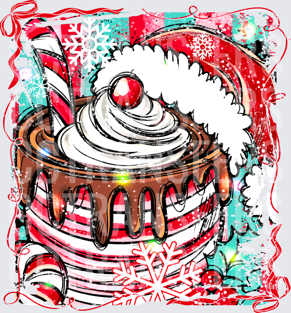 Christmas Cake Santa Hat Whipped Cream Cherry Snowflakes (DTF)