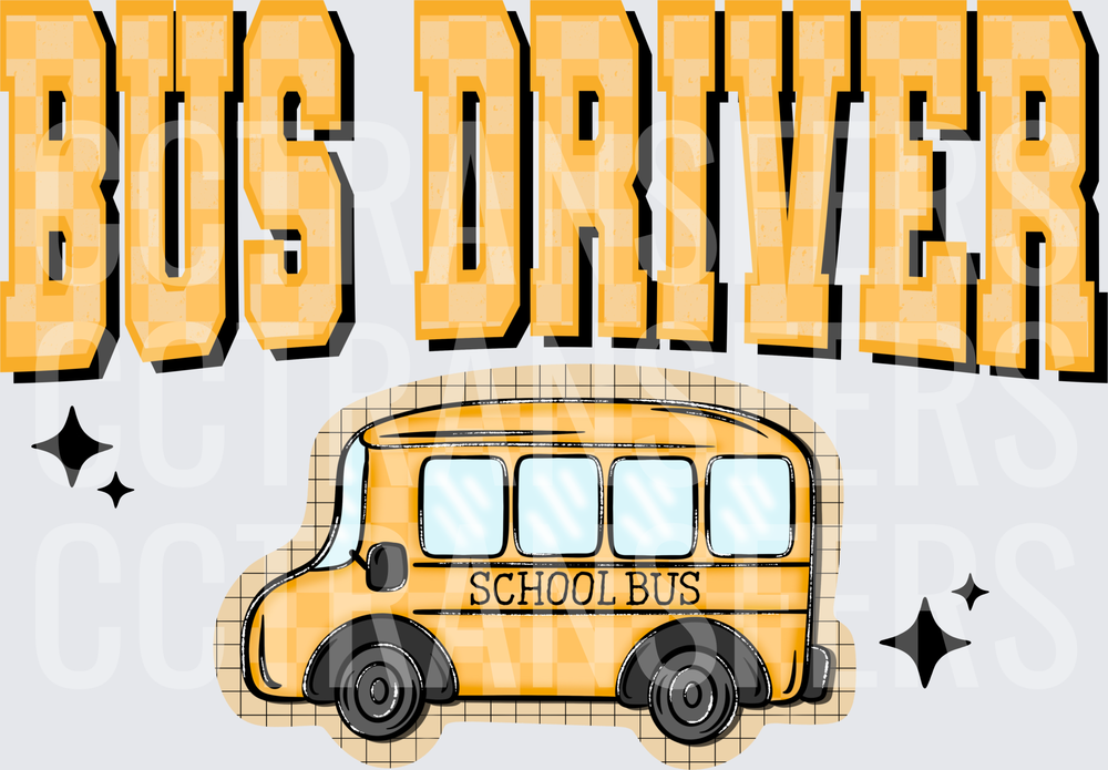 Bus Driver Checkered School Bus Sparkle Design (DTF)