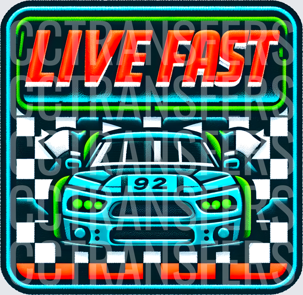Live Fast Race Car Number 92 Checkered Flag (DTF)