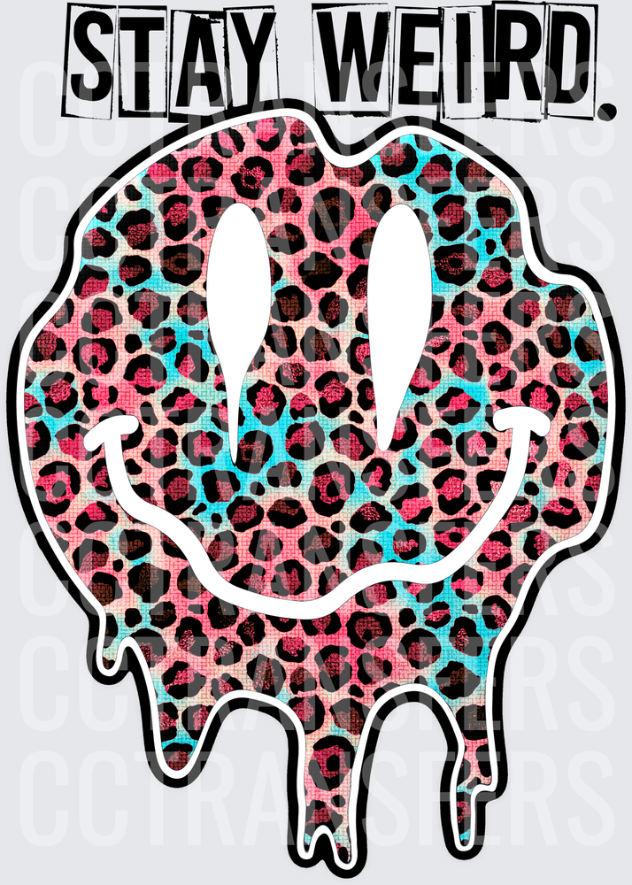 Stay Weird Leopard Print Melting Smiley Face (DTF)