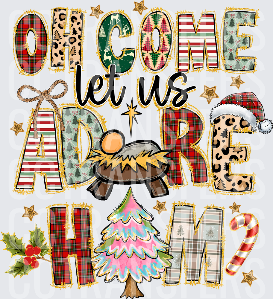 Oh Come Let Us Adore Him Christmas Nativity Patchwork (DTF)