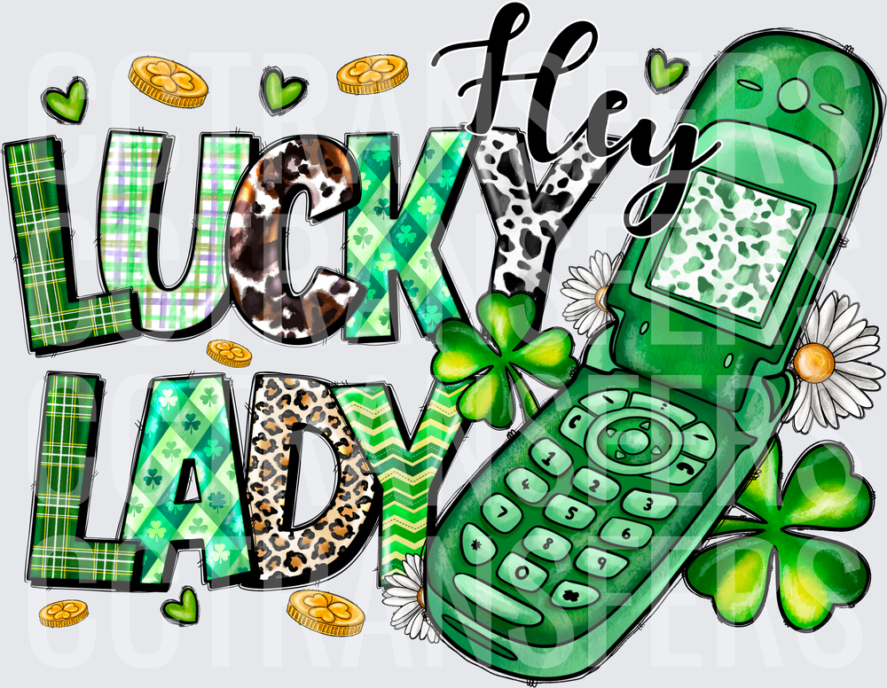 Hey Lucky Lady St. Patrick's Day Flip Phone Shamrock (DTF)