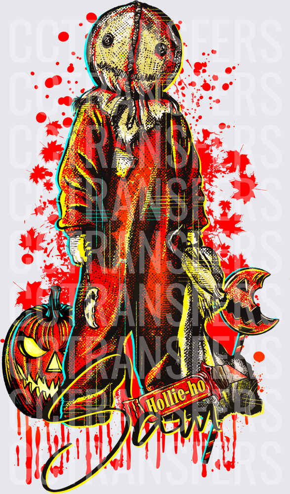 Burlap Pumpkin Head Horror Figure Hollie-Ho Sam Blood Splatter (DTF)