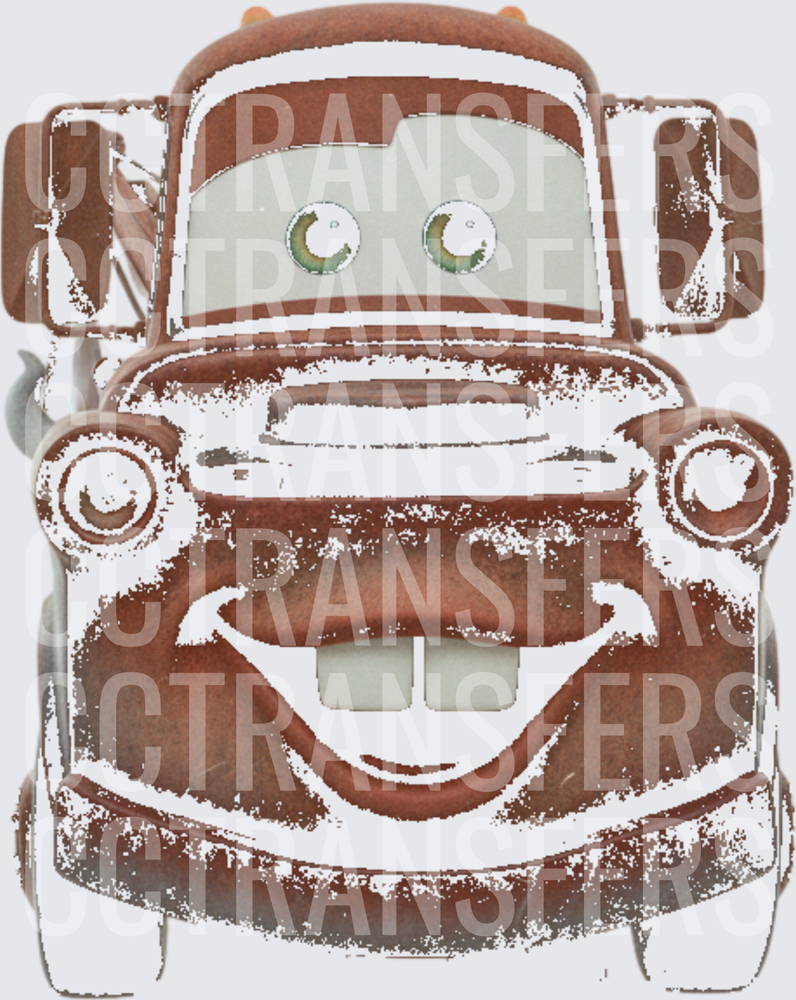 Smiling Rusty Tow Truck Cartoon Face Front View (DTF)
