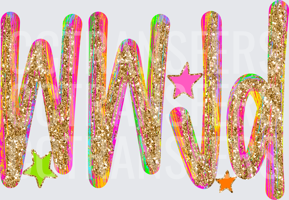 WWild Gold Glitter Neon Rainbow Stars Script (DTF)