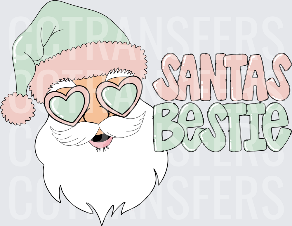 Santa's Bestie Pastel Heart Sunglasses Christmas (DTF)