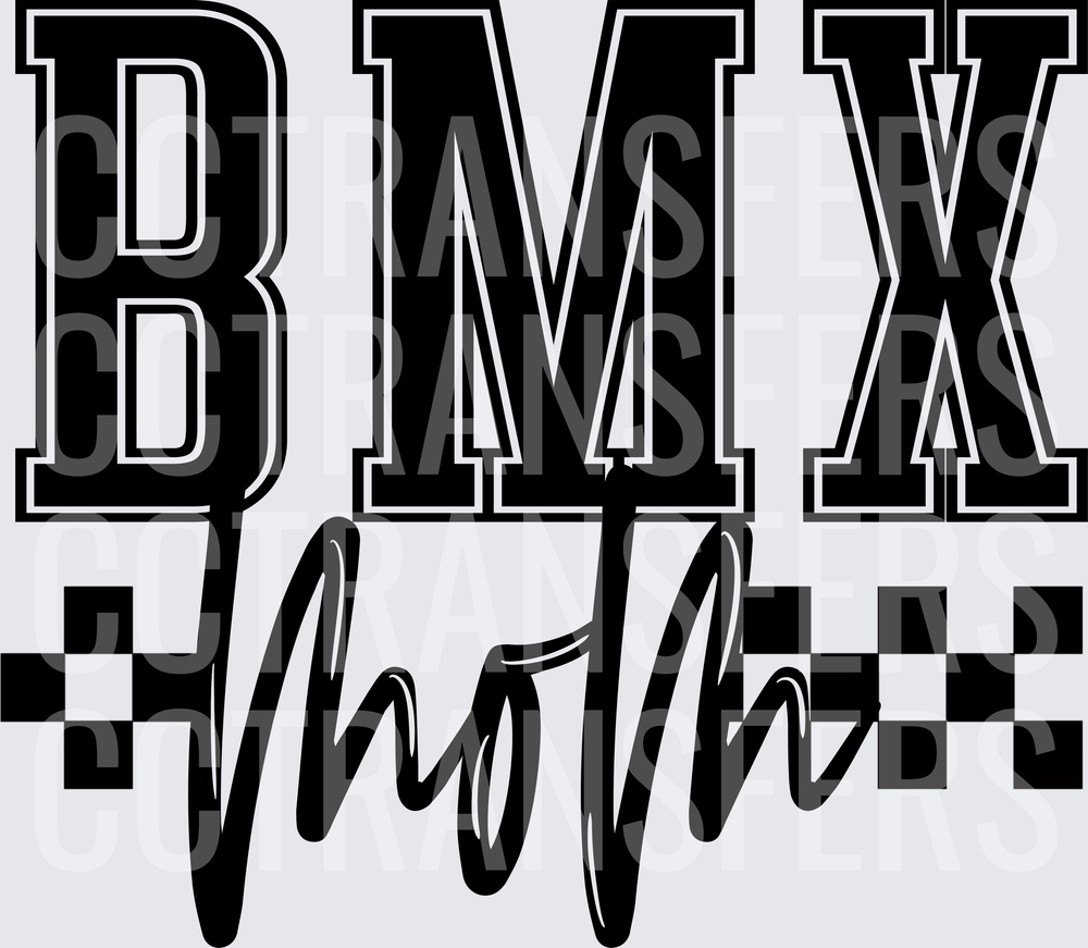 BMX Mom Bold Varsity Script Checkered Flag Design (DTF)