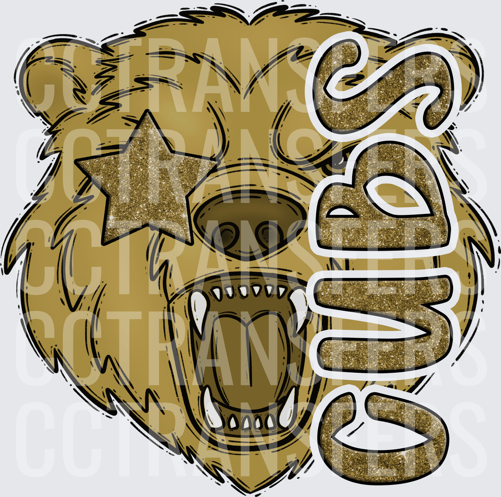 Gold Glitter Roaring Bear Star Eye Cubs Fan (DTF)
