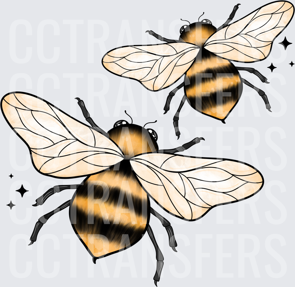 Duo of Illustrated Bumblebees with Sparkles (DTF)