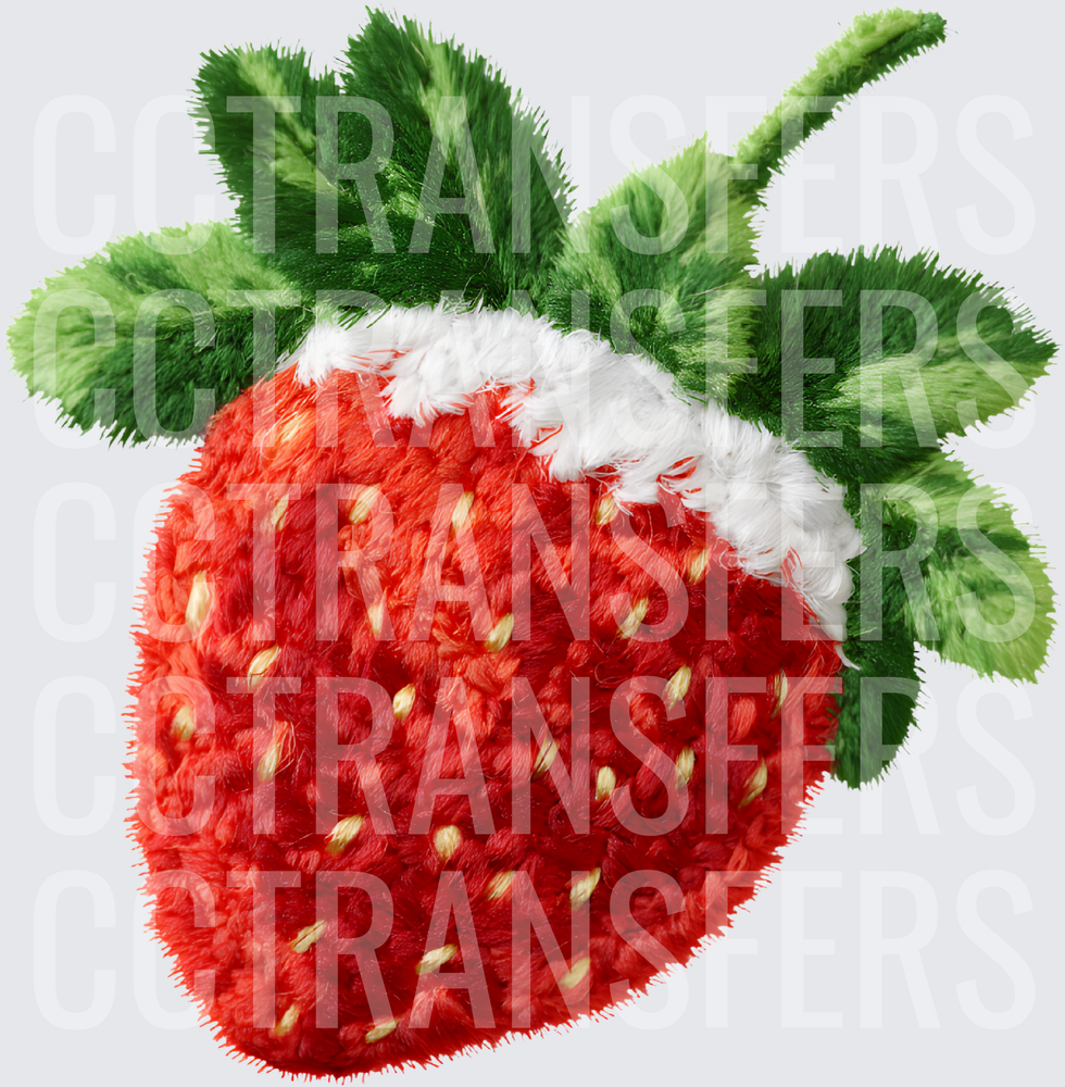 Fluffy Textured Strawberry With Green Leaves (DTF)