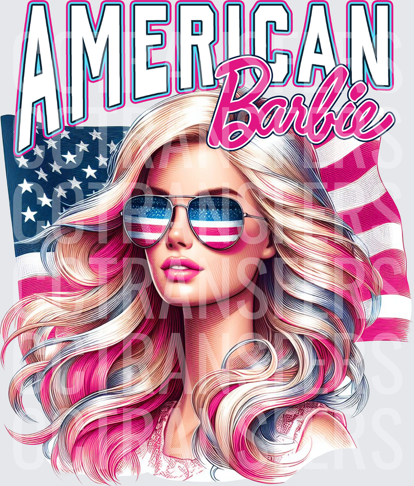 American Barbie Blonde Doll US Flag Aviator Sunglasses (DTF)