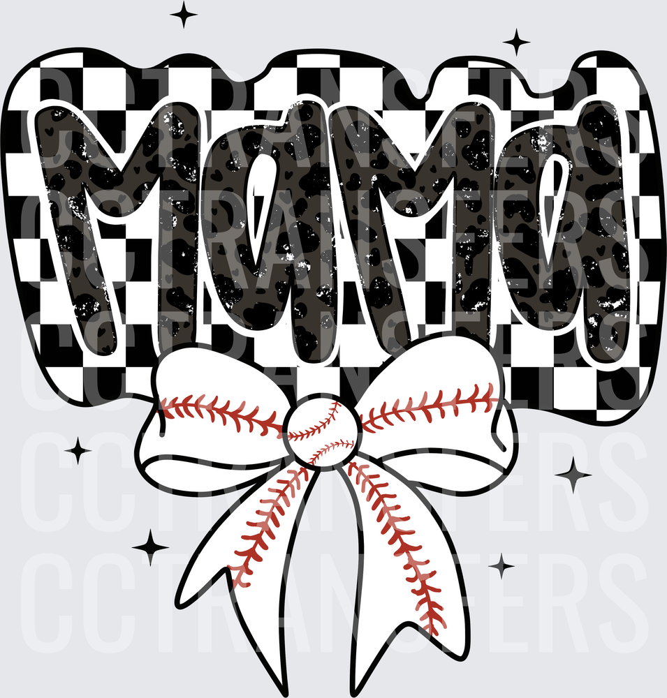 Mama Leopard Checkered Baseball Bow Coquette Sparkle (DTF)