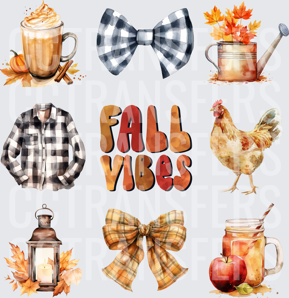 Fall Vibes Watercolor Autumn Elements Bundle (DTF)