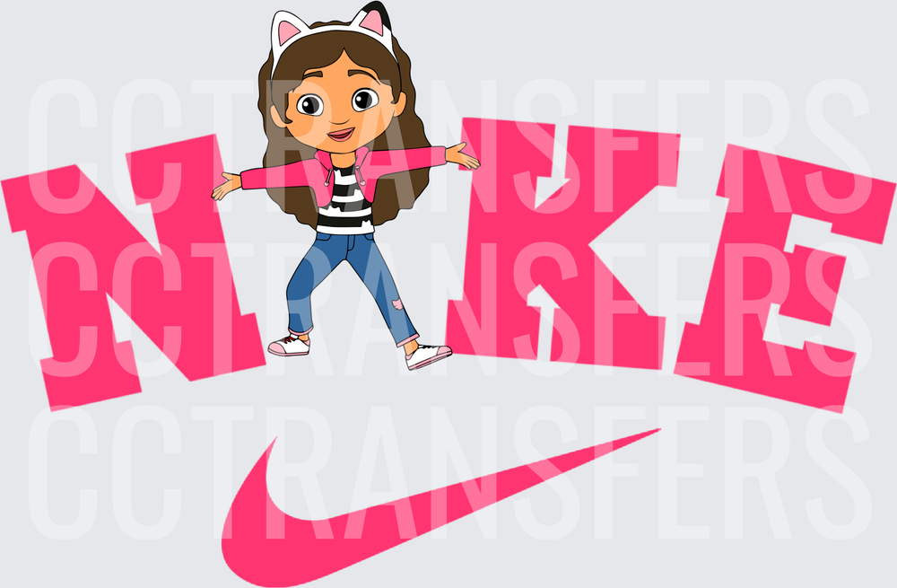 Pink Sporty Girl Cat Ears Nike Swoosh Logo DTF