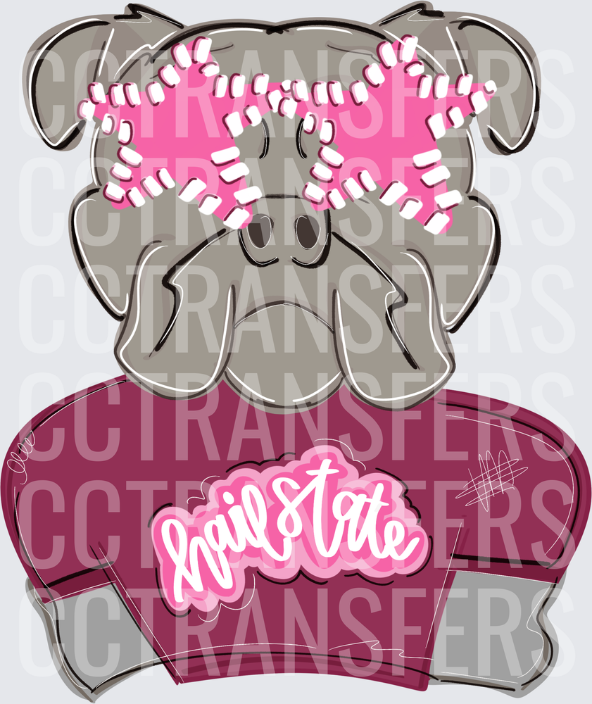 Cute Bulldog Pink Hair Rollers Maroon Sweatshirt Script (DTF)