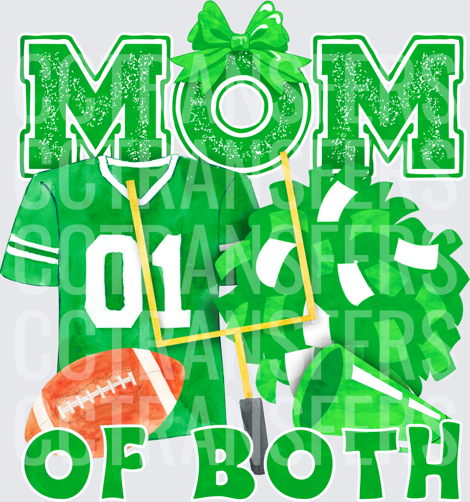 Mom of Both Football and Cheer Green Sports Design (DTF)