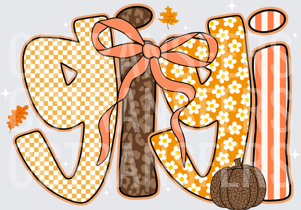 Fall Patterned Gigi Letters with Bow and Pumpkin (DTF)