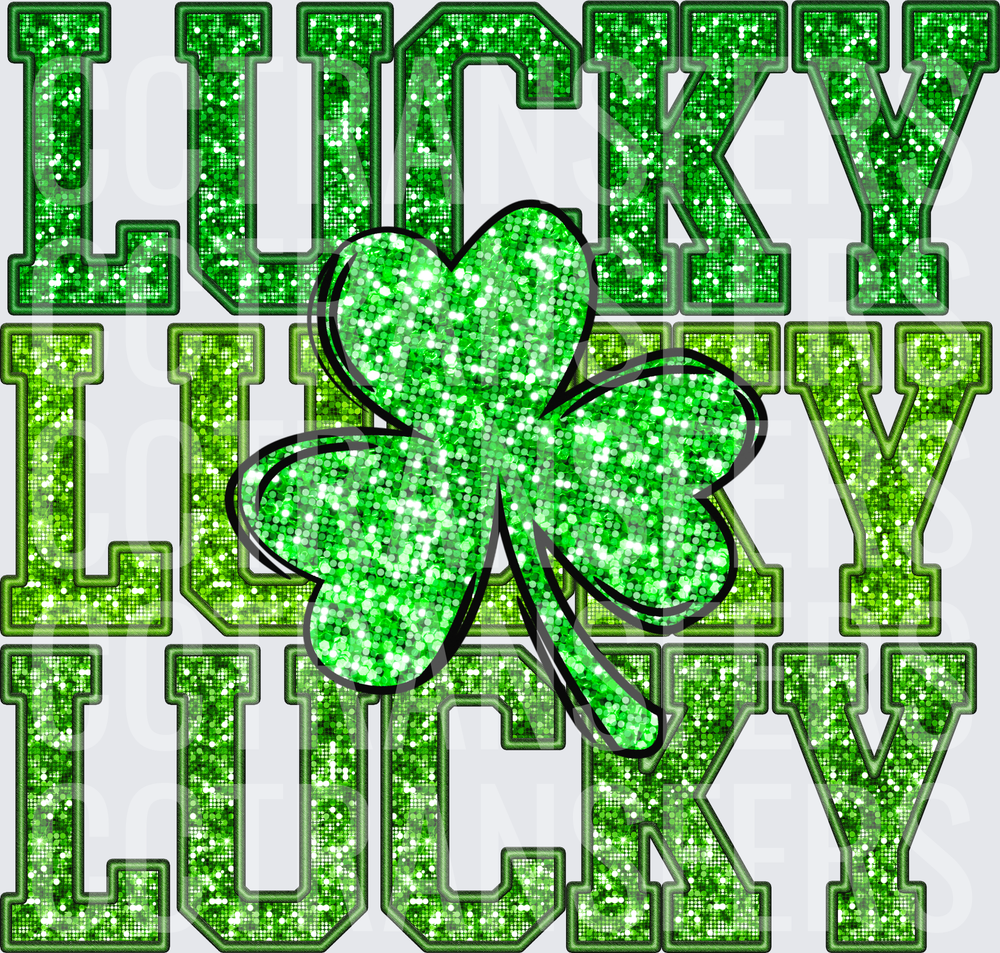 Triple Stacked Lucky Glitter Letters with Four Leaf Clover (DTF)