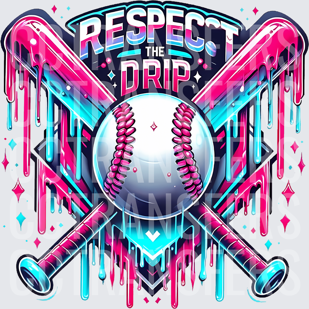 Respect The Drip Crossed Bats Baseball Drip Neon (DTF)