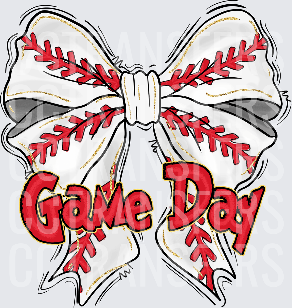 Game Day Baseball Bow with Red Stitching (DTF)