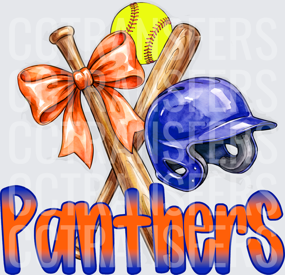 Panthers Softball Crossed Bats Helmet Yellow Ball Orange Bow (DTF)