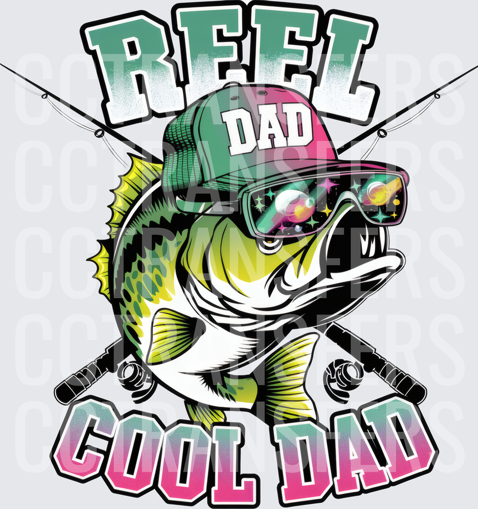 Reel Cool Dad Bass Fish Sunglasses Trucker Hat (DTF)