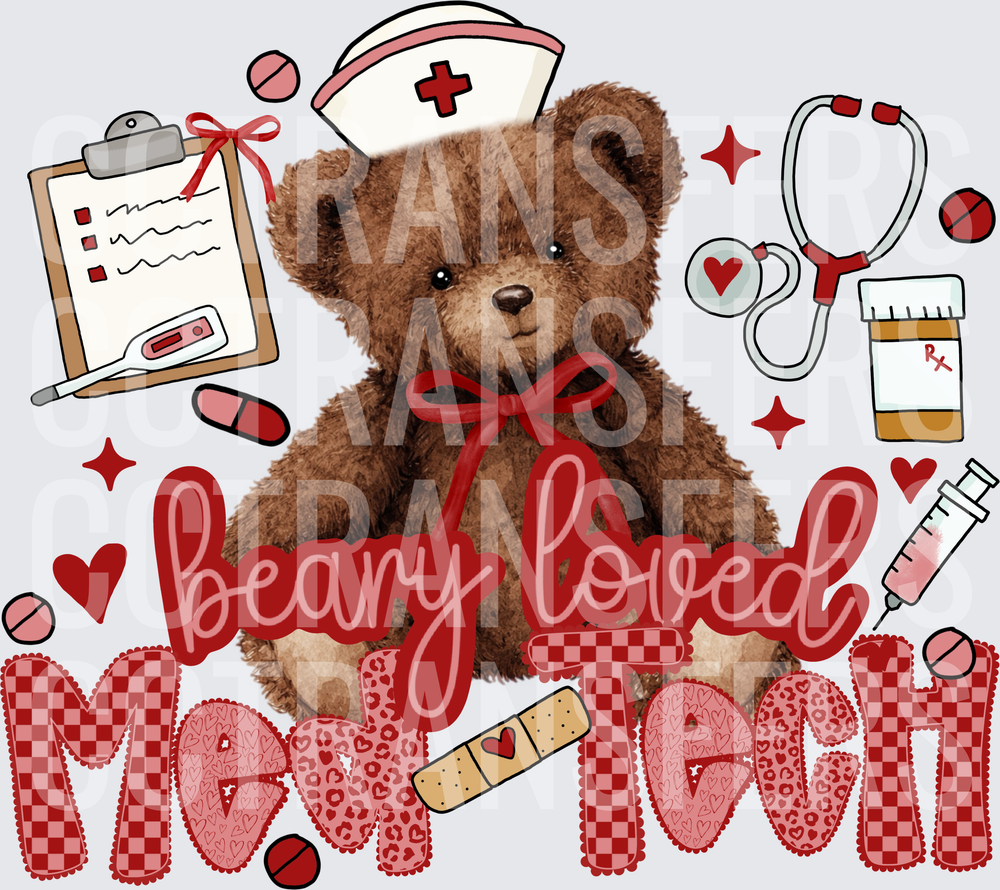Beary Loved Med Tech Nurse Bear Valentine Medical (DTF)