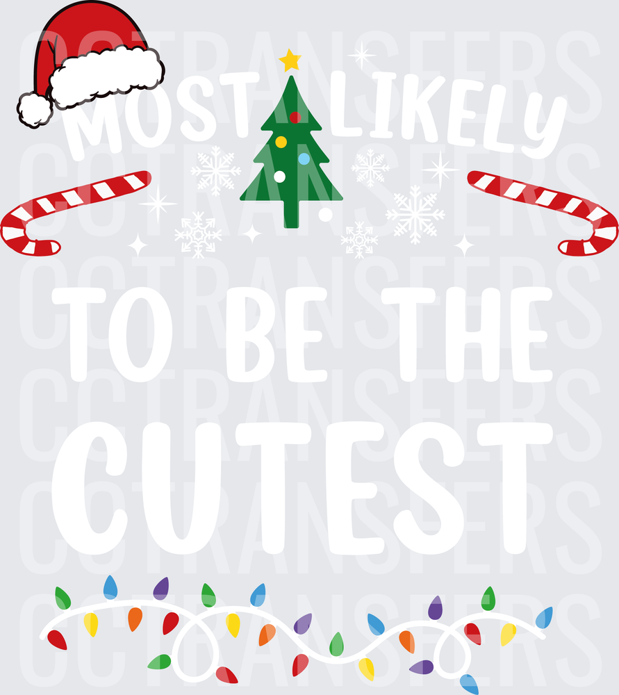 Christmas Holiday Icons Santa Hat Tree Candy Canes Lights (DTF)