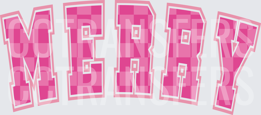 Pink Checkered Varsity Letter MERRY (DTF)