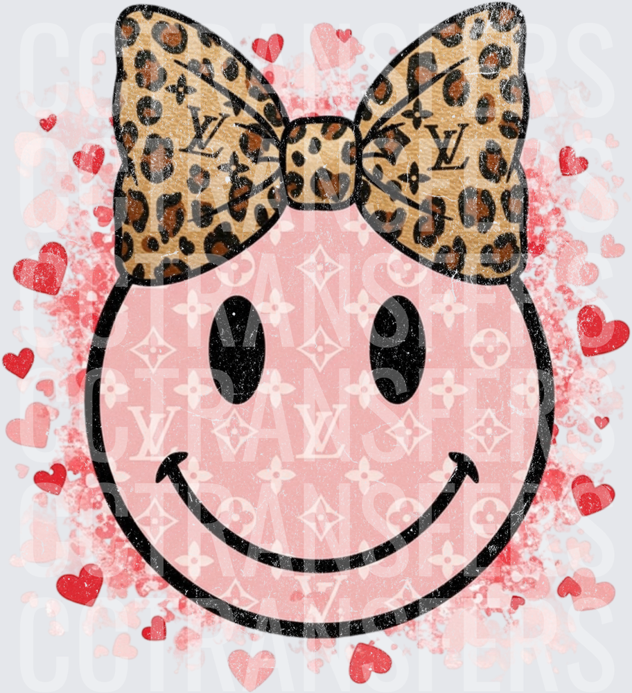 Pink Smiley Face Leopard Luxury Bow Valentine Hearts (DTF)