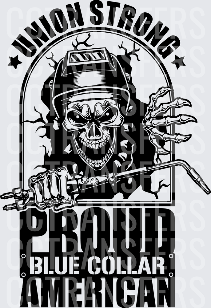 Union Strong Proud Blue Collar American Welder Skull (DTF)