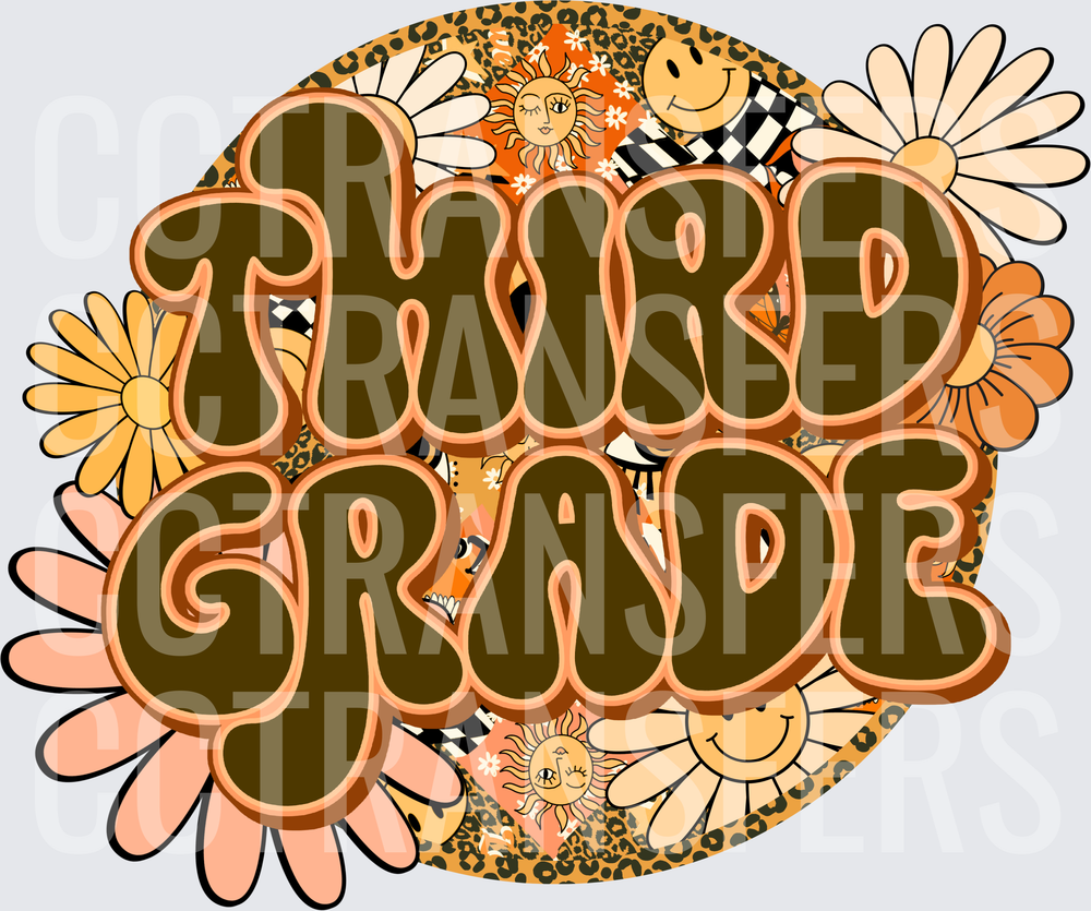 Retro Third Grade Groovy Floral Sun Daisy Leopard (DTF)