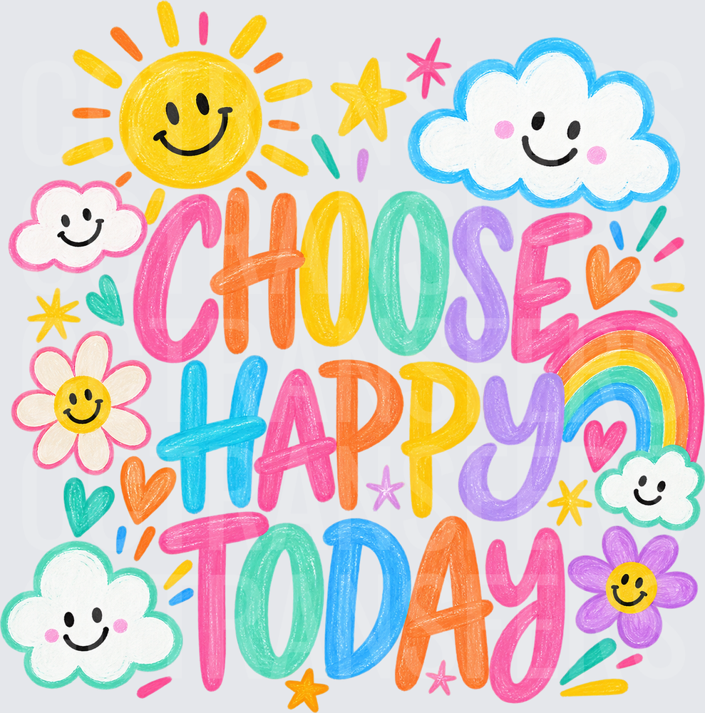 Choose Happy Today Colorful Smiley Sun Rainbow Floral (DTF)